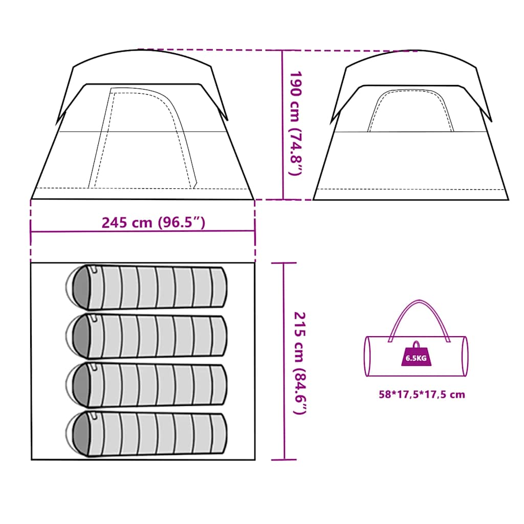 Tenda da Campeggio a Cabina per 4 Persone Verde Impermeabile