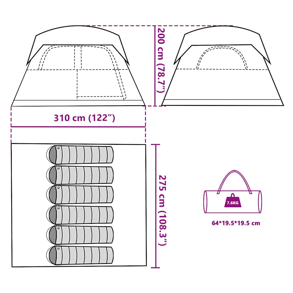 Tenda Familiare Cabina per 6 Persone Verde Impermeabile