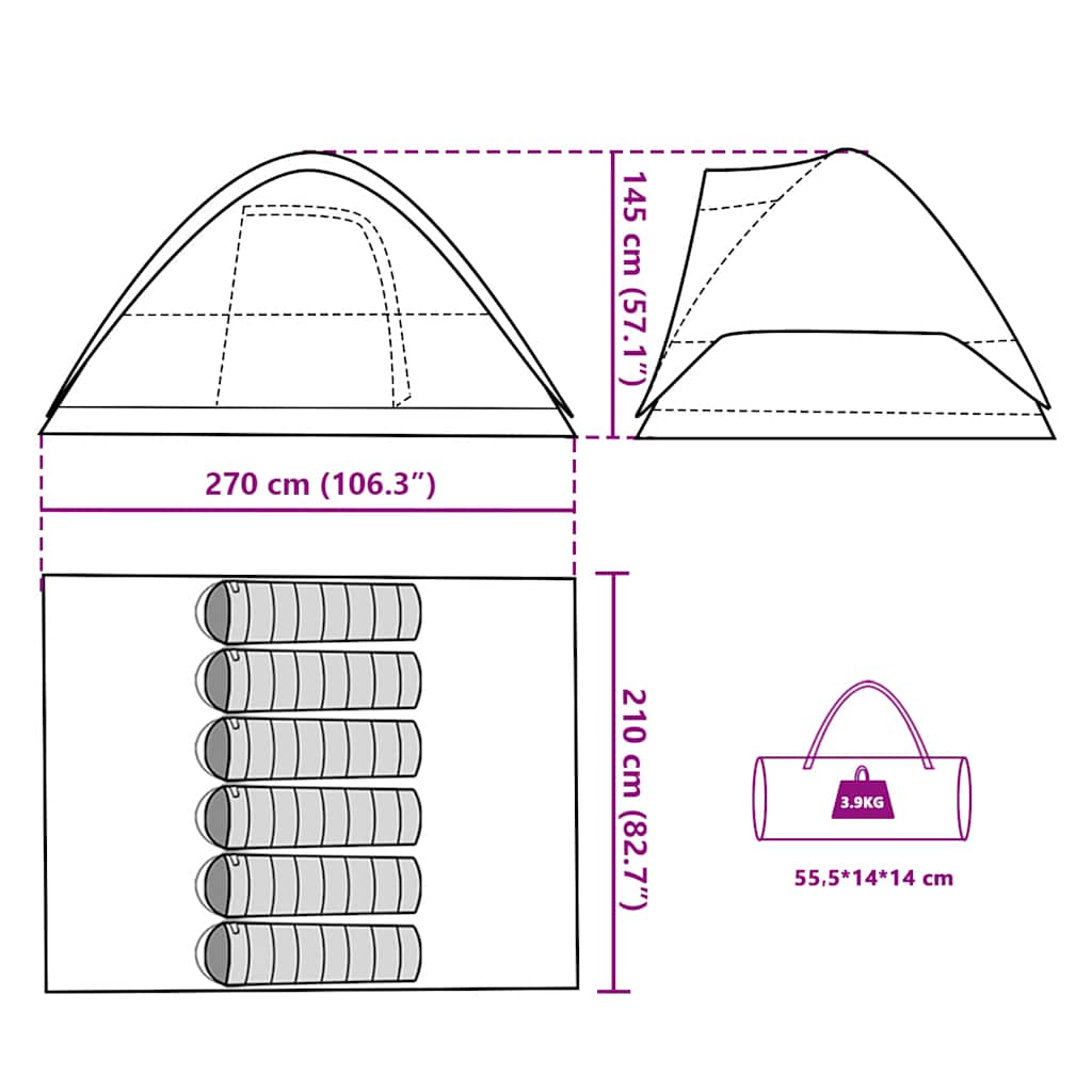 Tenda Familiare a Cupola 6 Persone Bianca Tessuto Impermeabile