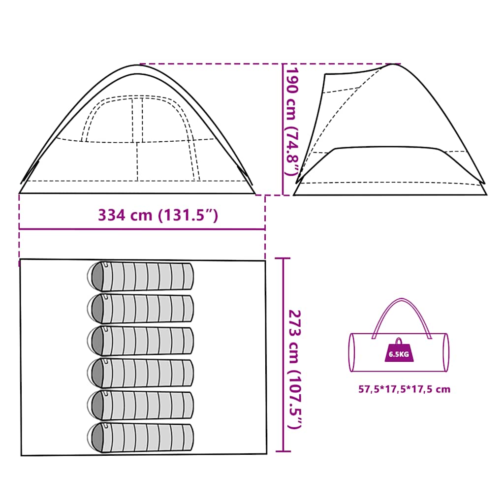 Tenda Familiare a Cupola 6 Persone Bianca Tessuto Impermeabile