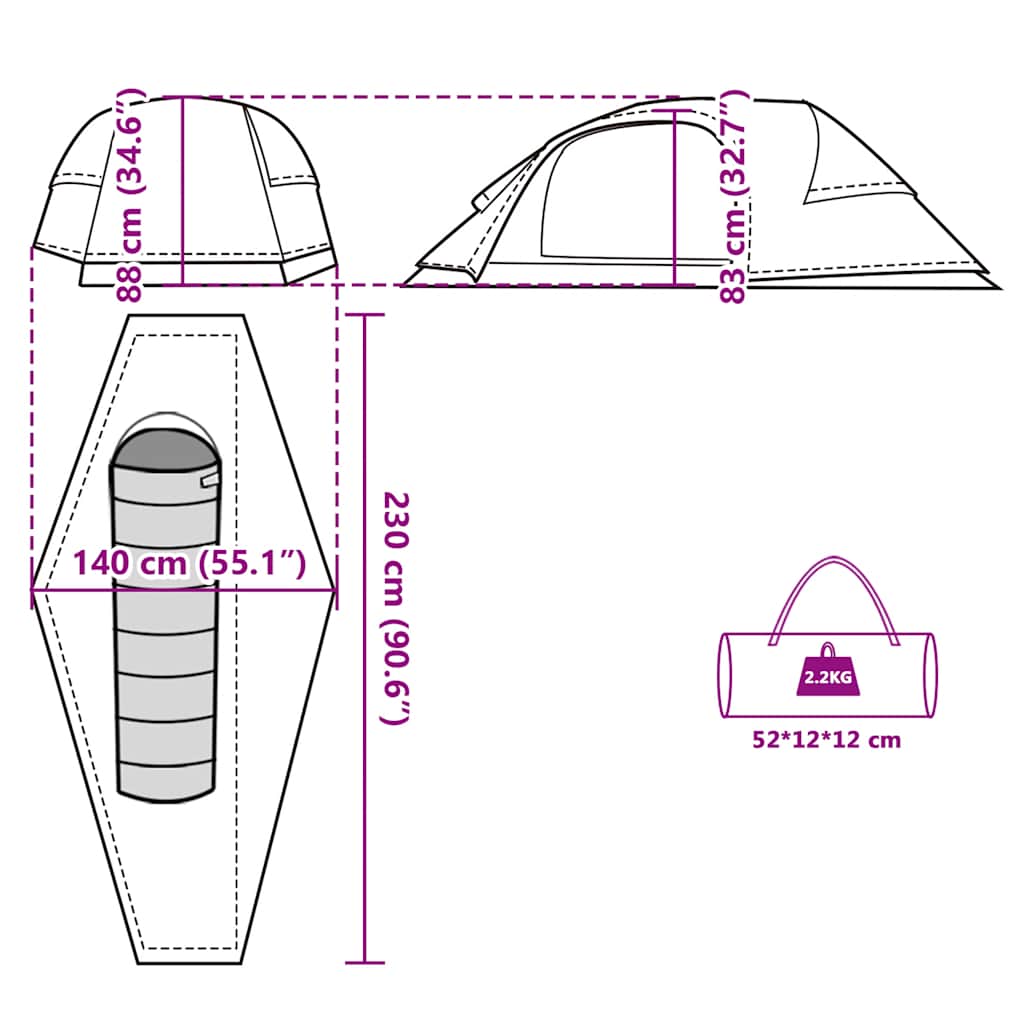 Tenda da Campeggio a Cupola per 1 Persona Verde Impermeabile