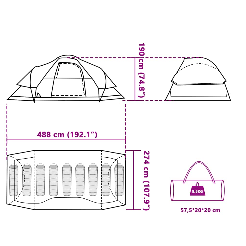 Tenda da Campeggio a Cupola per 9 Persone Blu Impermeabile