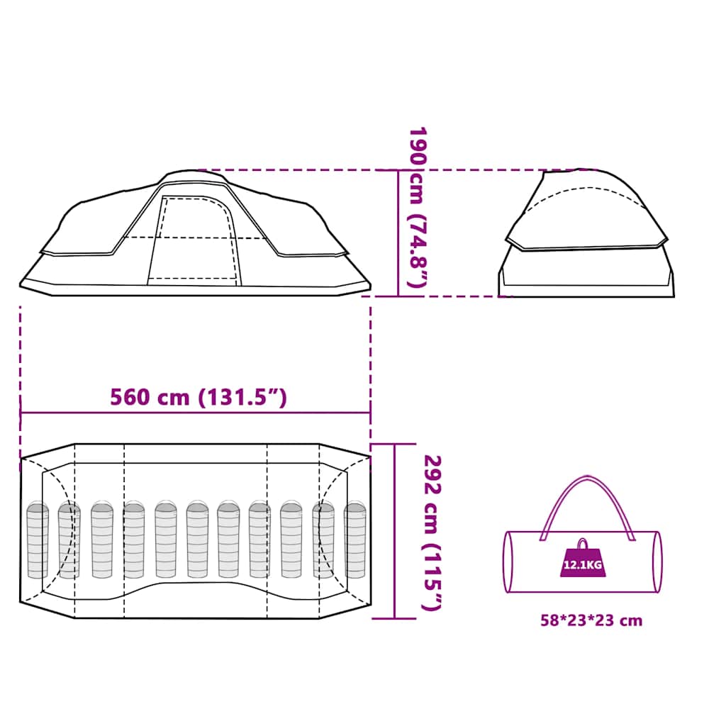 Tenda Familiare a Cupola per 11 Persone Blu Impermeabile