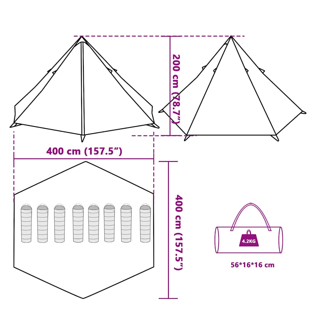 Tenda Familiare Tipi per 8 Persone Verde Impermeabile