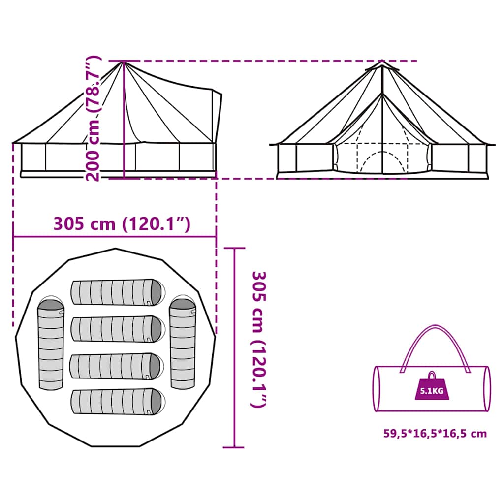 Tenda Familiare Tipi per 6 Persone Verde Impermeabile
