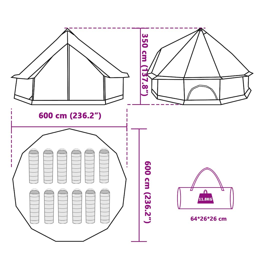 Tenda Familiare Tipi 12 Persone Grigia e Arancione Impermeabile