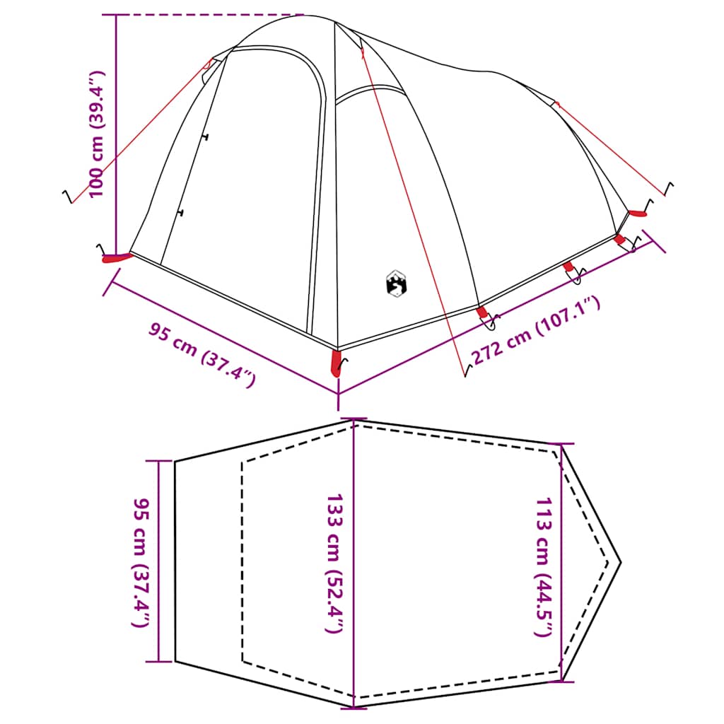 Tenda da Campeggio a Tunnel per 2 Persone Verde Impermeabile