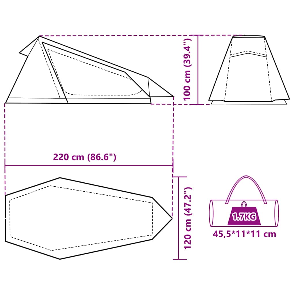 Tenda da Campeggio a Tunnel per 1 Persona Verde Impermeabile