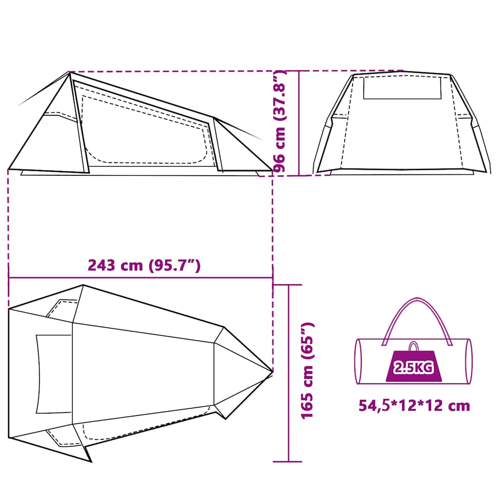Tenda da Campeggio a Tunnel per 2 Persone Blu Impermeabile