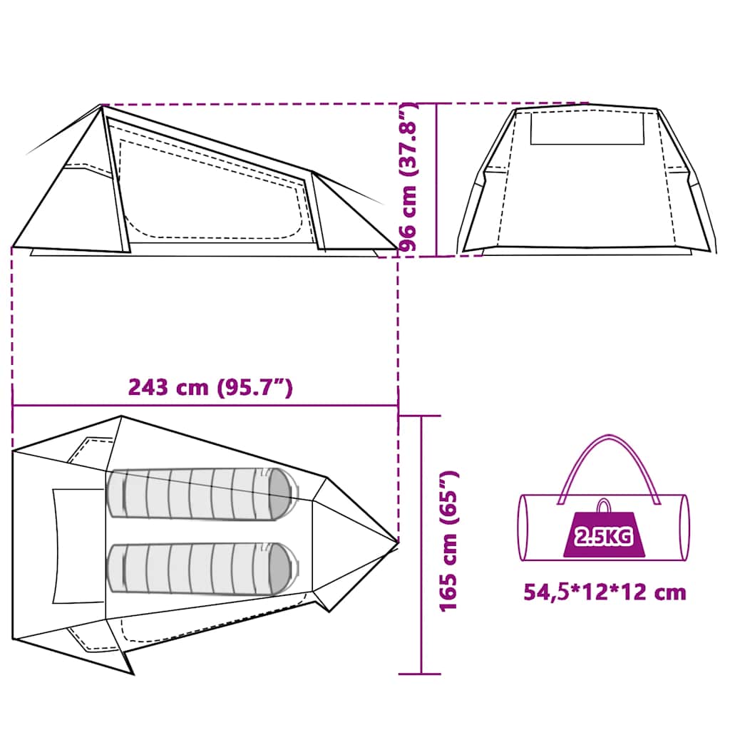 Tenda Campeggio a Tunnel 2 Persone Bianca Tessuto Impermeabile