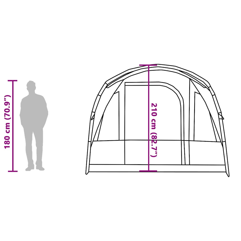 Tenda da Campeggio a Tunnel per 3 Persone Verde Impermeabile