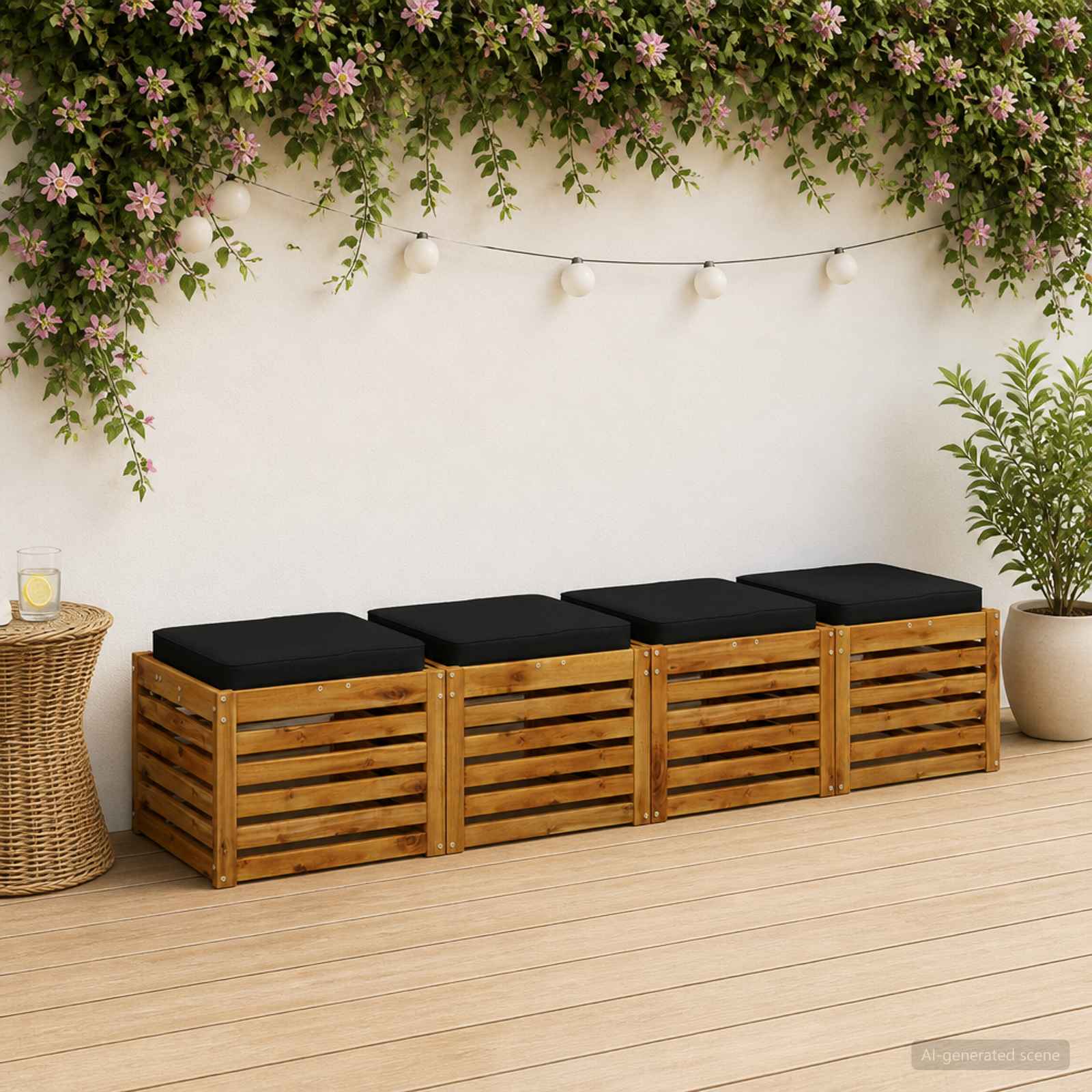 Cuscini per Sedia in 4 Pezzi VUGHT 4 pcs 100% Poliestere Nero