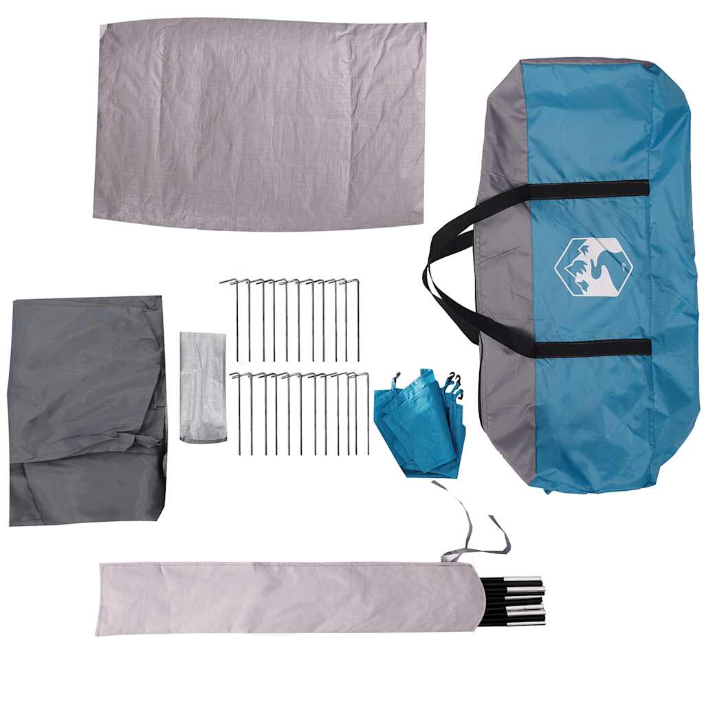 Tenda da Campeggio a Tunnel per 4 Persone Blu Impermeabile