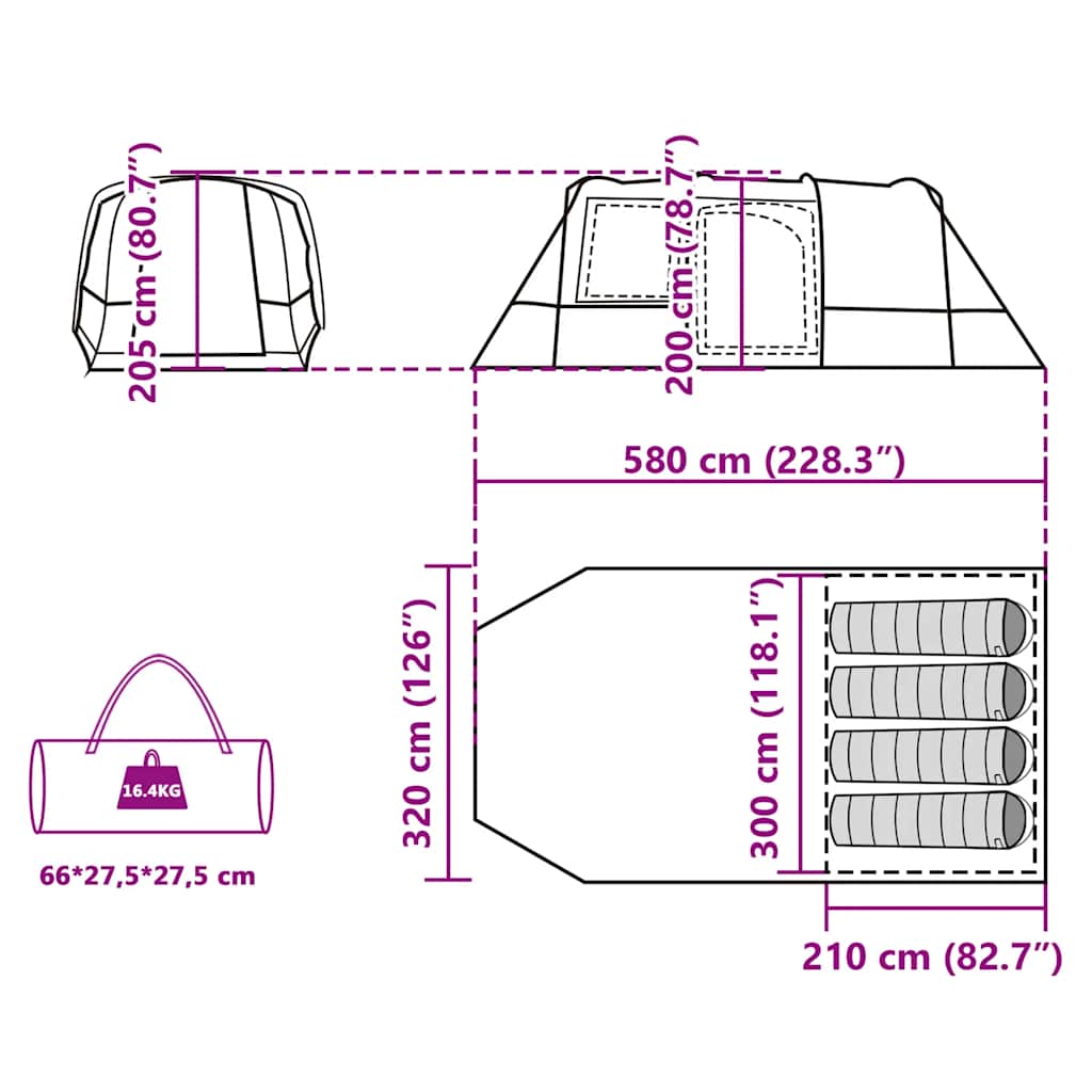 Tenda da Campeggio a Tunnel per 4 Persone Blu Impermeabile