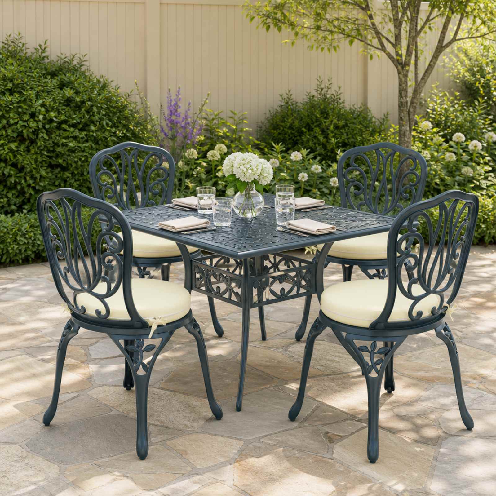 Cuscini per Sedia in 4 Pezzi SOEST 4 pz 100% Poliestere Crema