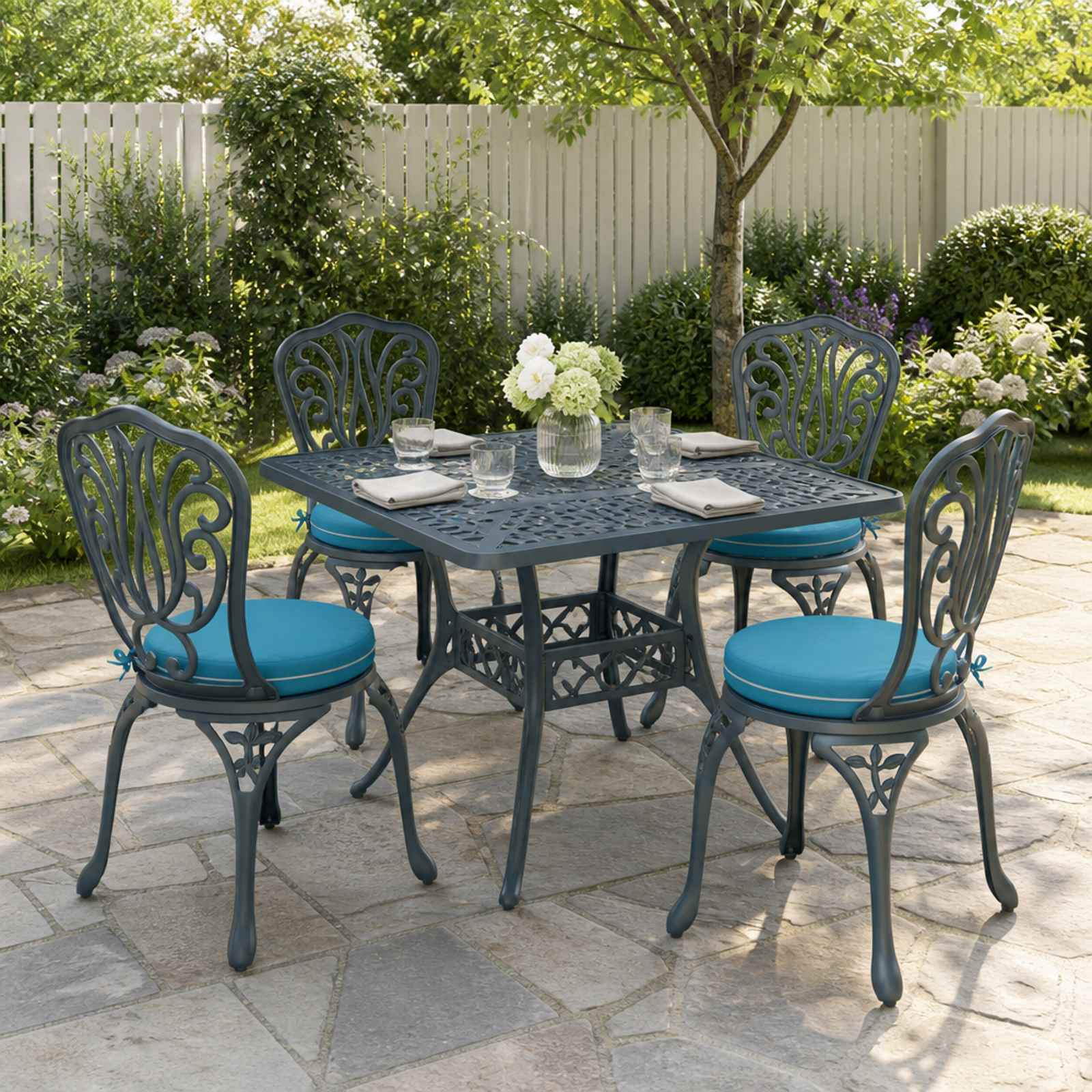 Cuscini per Sedia in 4 Pezzi SOEST 4 pz 100% Poliestere Azzurro