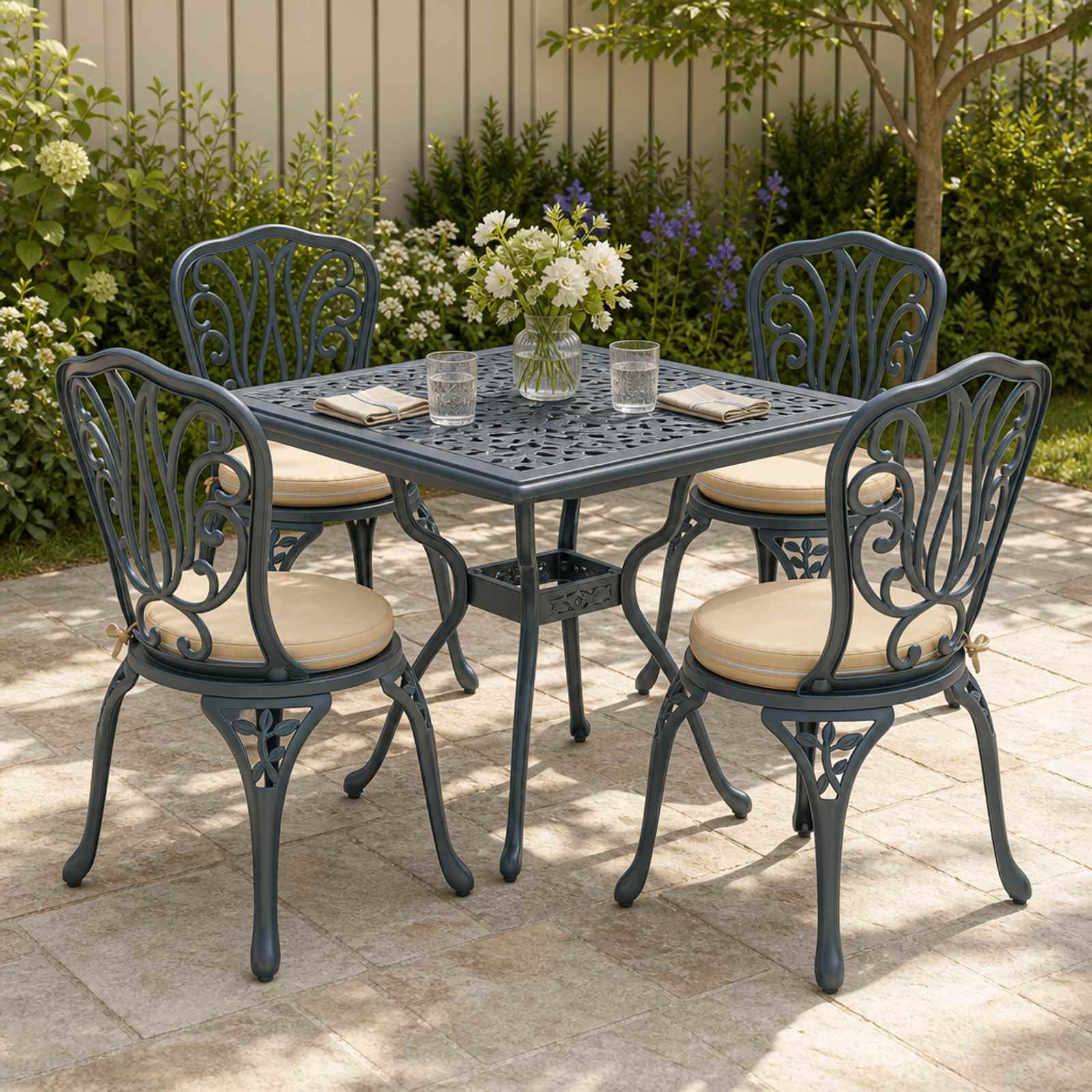 Cuscini per Sedia in 4 Pezzi SOEST 4 pz 100% Poliestere Crema