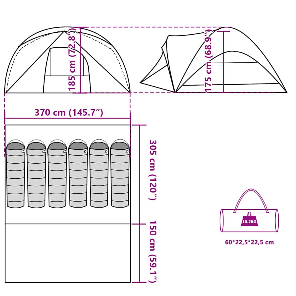 Tenda Familiare Cabina per 6 Persone Verde Impermeabile