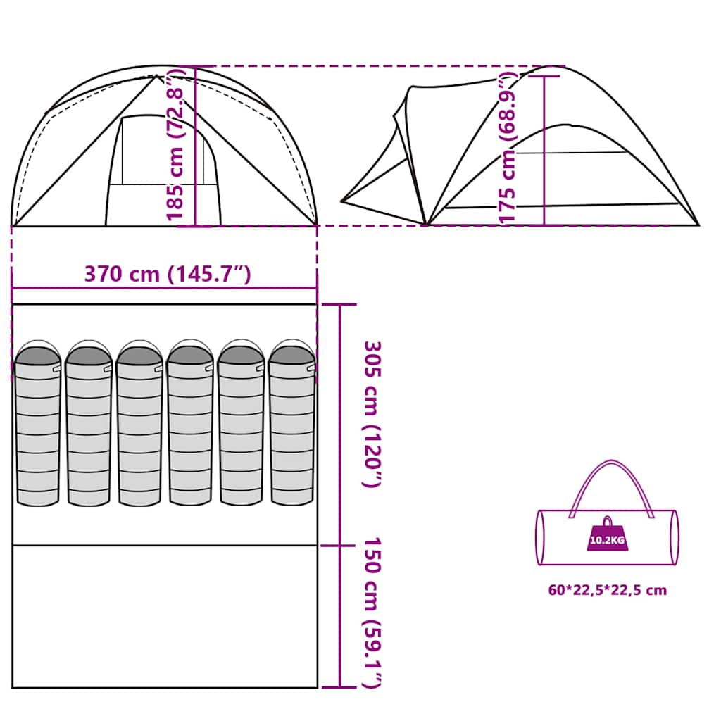 Tenda Familiare Cabina 6 Persone Grigia Arancione Impermeabile