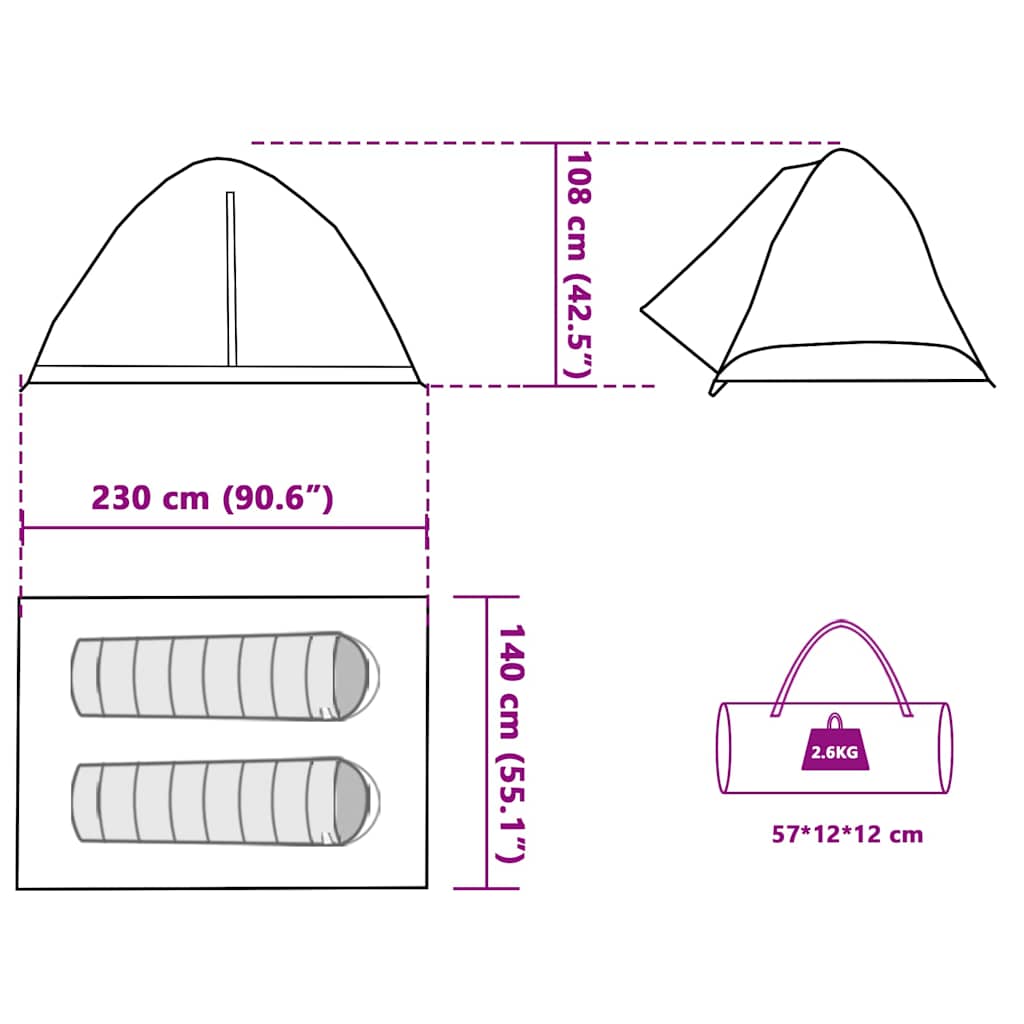Tenda da Campeggio a Cupola per 2 Persone Blu Impermeabile
