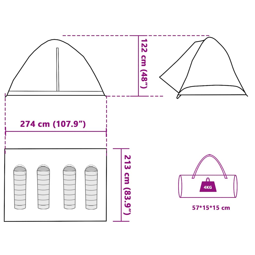Tenda da Campeggio a Cupola 4 Persone Grigio e Arancione