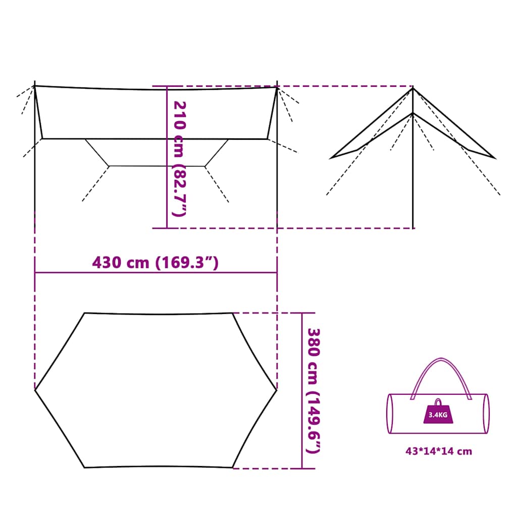 Telone da Campeggio Blu 430x380x210 cm Impermeabile