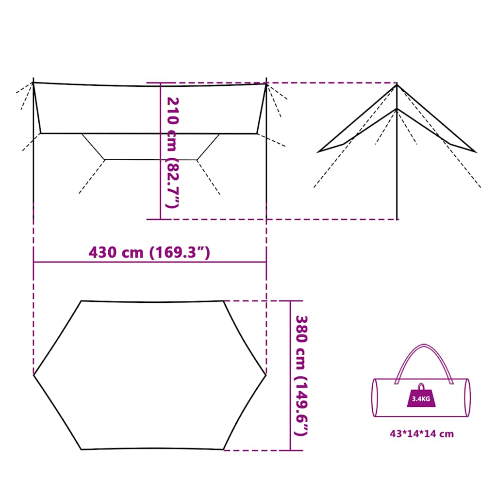 Telone da Campeggio Grigio e Arancione 430x380x210 cm Impermeabile