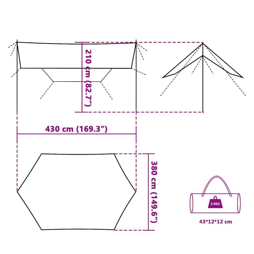 Telone da Campeggio Blu 430x380x210 cm Impermeabile