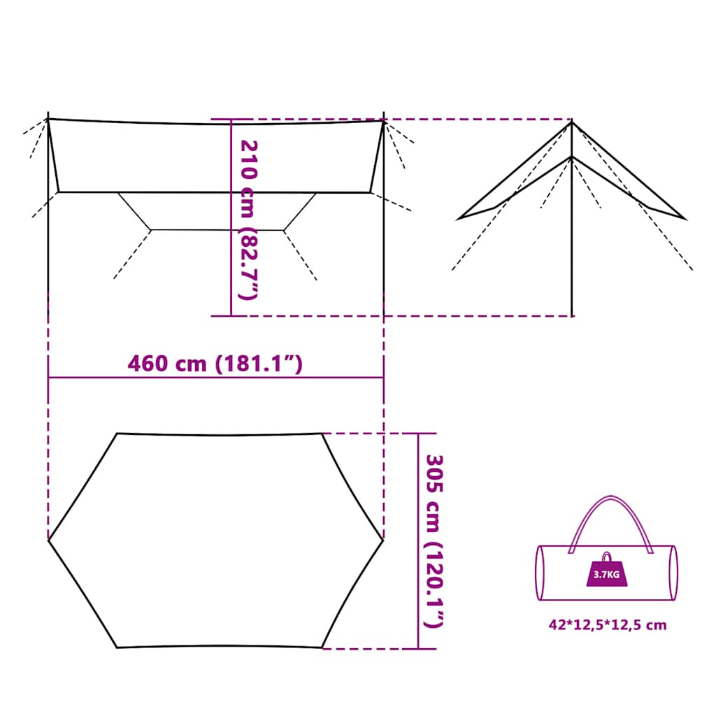 Telone da Campeggio Grigio e Arancione 460x305x210 cm Impermeabile