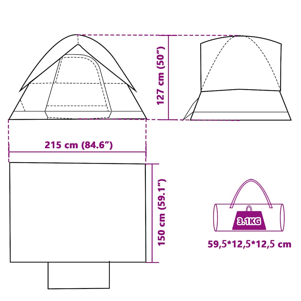 Tenda da Campeggio a Cupola per 2 Persone Blu Impermeabile