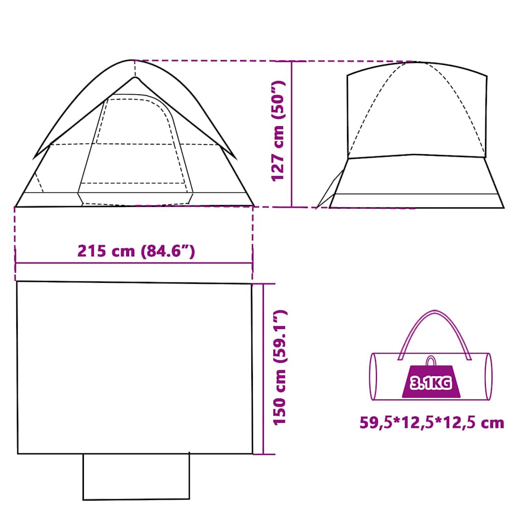 Tenda da Campeggio a Cupola 2 Persone Arancione Impermeabile
