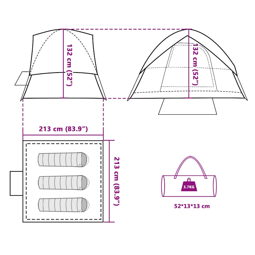 Tenda Campeggio a Cupola 3 Persone Bianca Tessuto Impermeabile