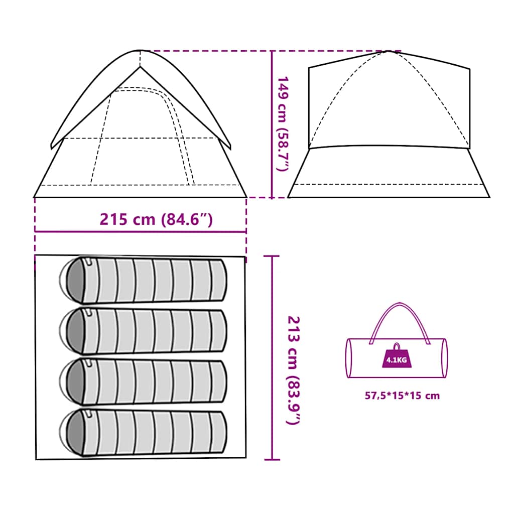 Tenda da Campeggio a Cupola per 4 Persone Blu Impermeabile