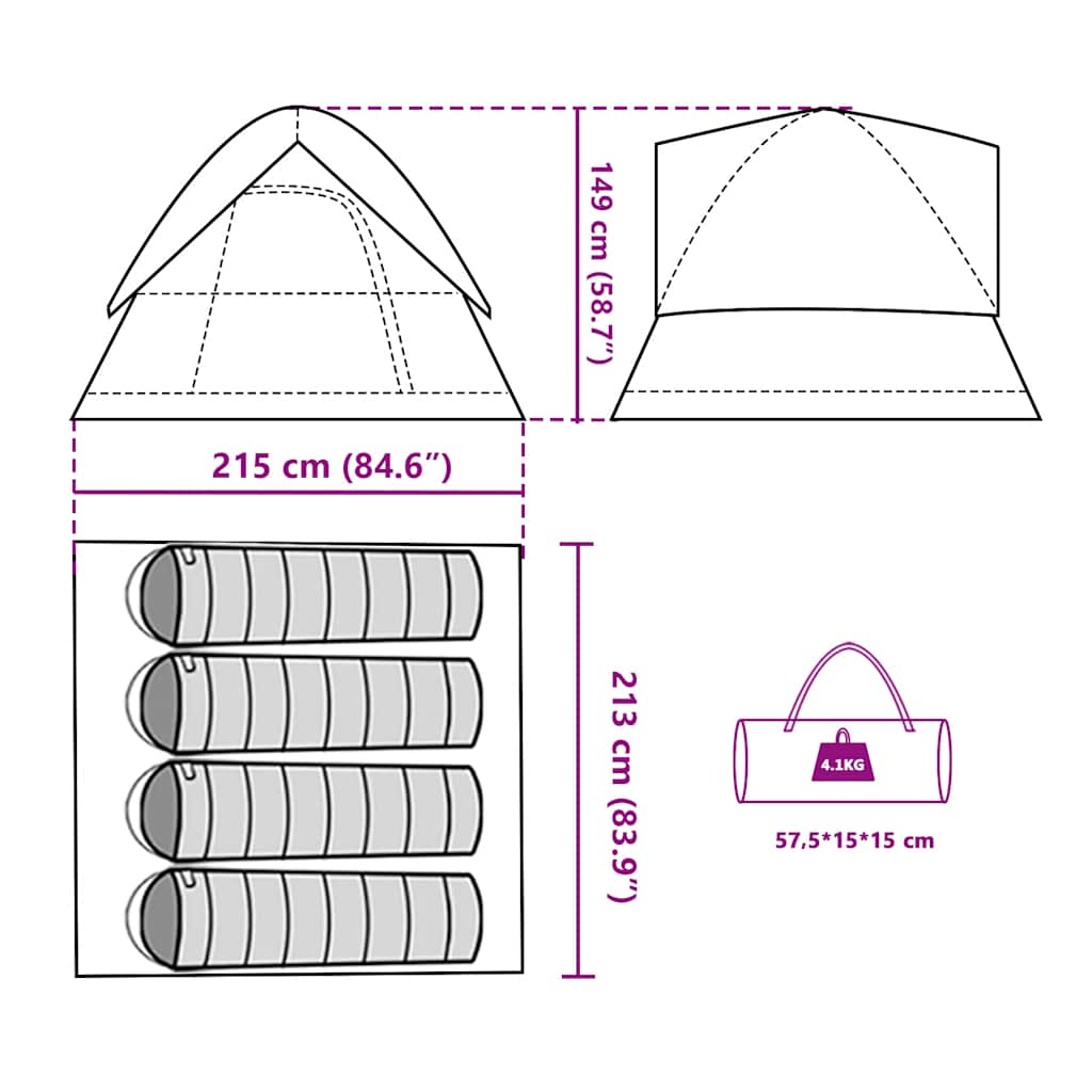 Tenda da Campeggio a Cupola 4 Persone Grigio e Arancione Impermeabile