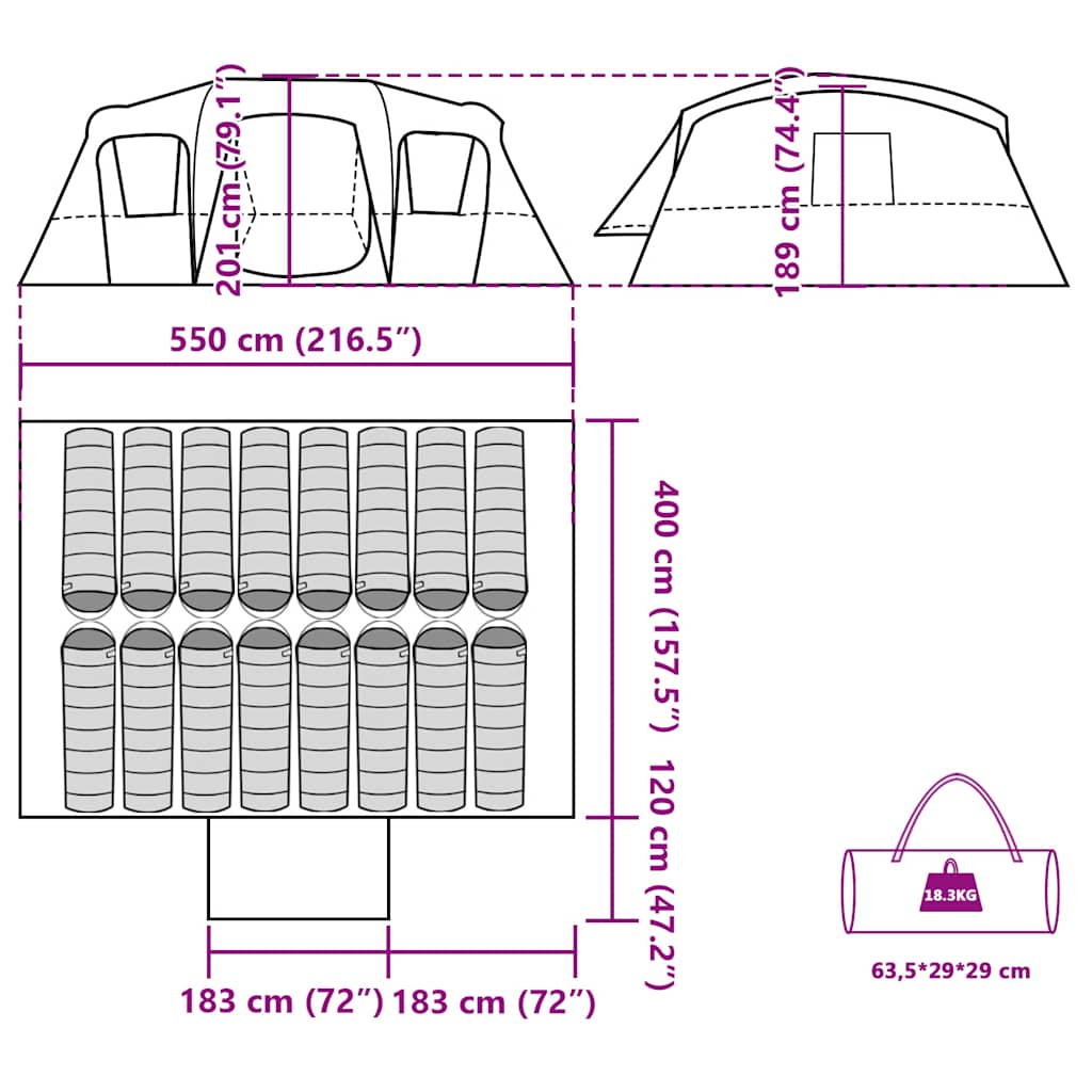 Tenda Familiare a Tunnel per 16 Persone Blu Impermeabile