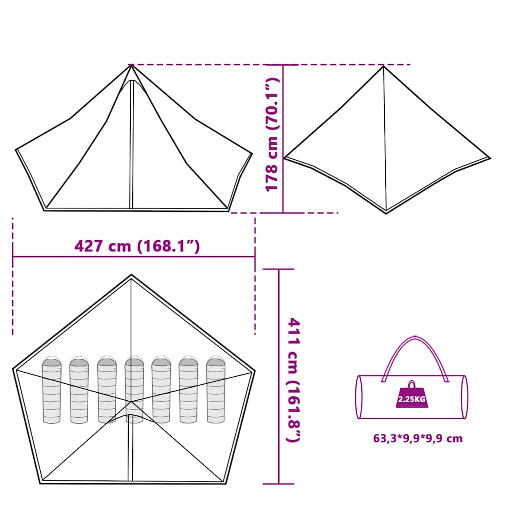 Tenda Familiare Tipi per 7 Persone Verde Impermeabile