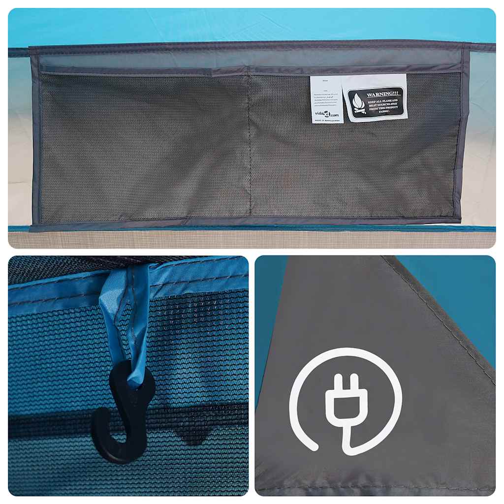 Tenda da Campeggio a Cabina per 4 Persone Blu Impermeabile