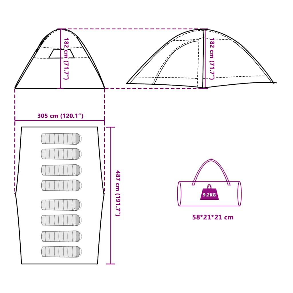 Tenda da Campeggio per 8 Persone Grigio e Arancione Impermeabile