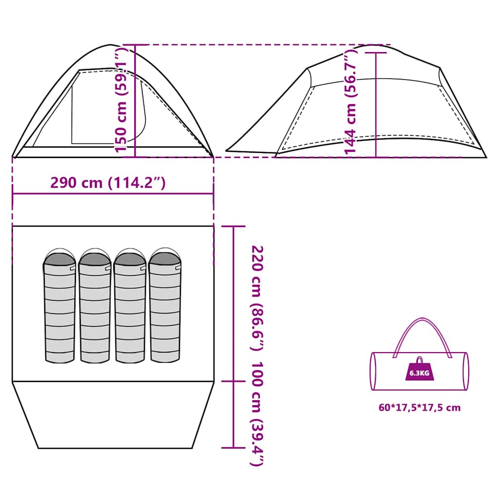 Tenda Campeggio a Cupola 4 Persone Bianca Tessuto Impermeabile