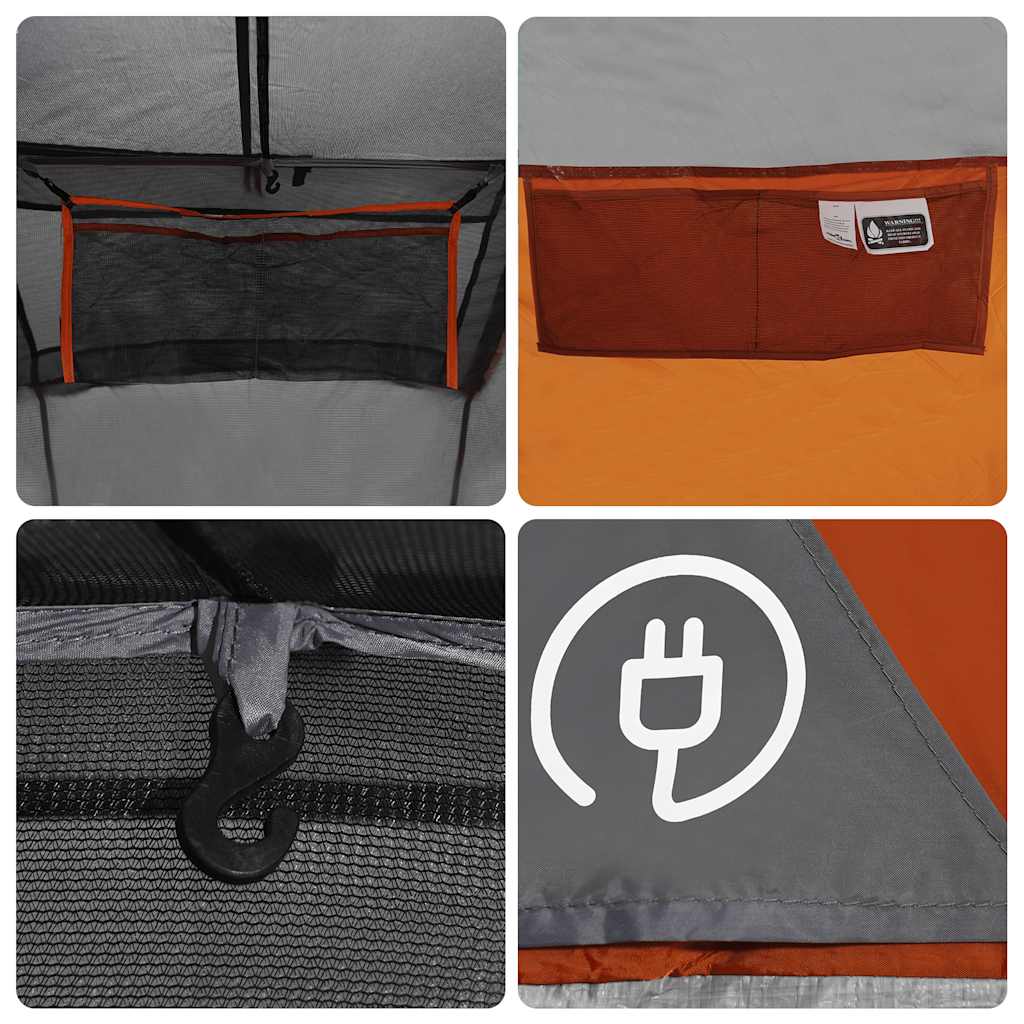 Tenda da Campeggio a Cupola 4 Persone Grigio e Arancione Impermeabile