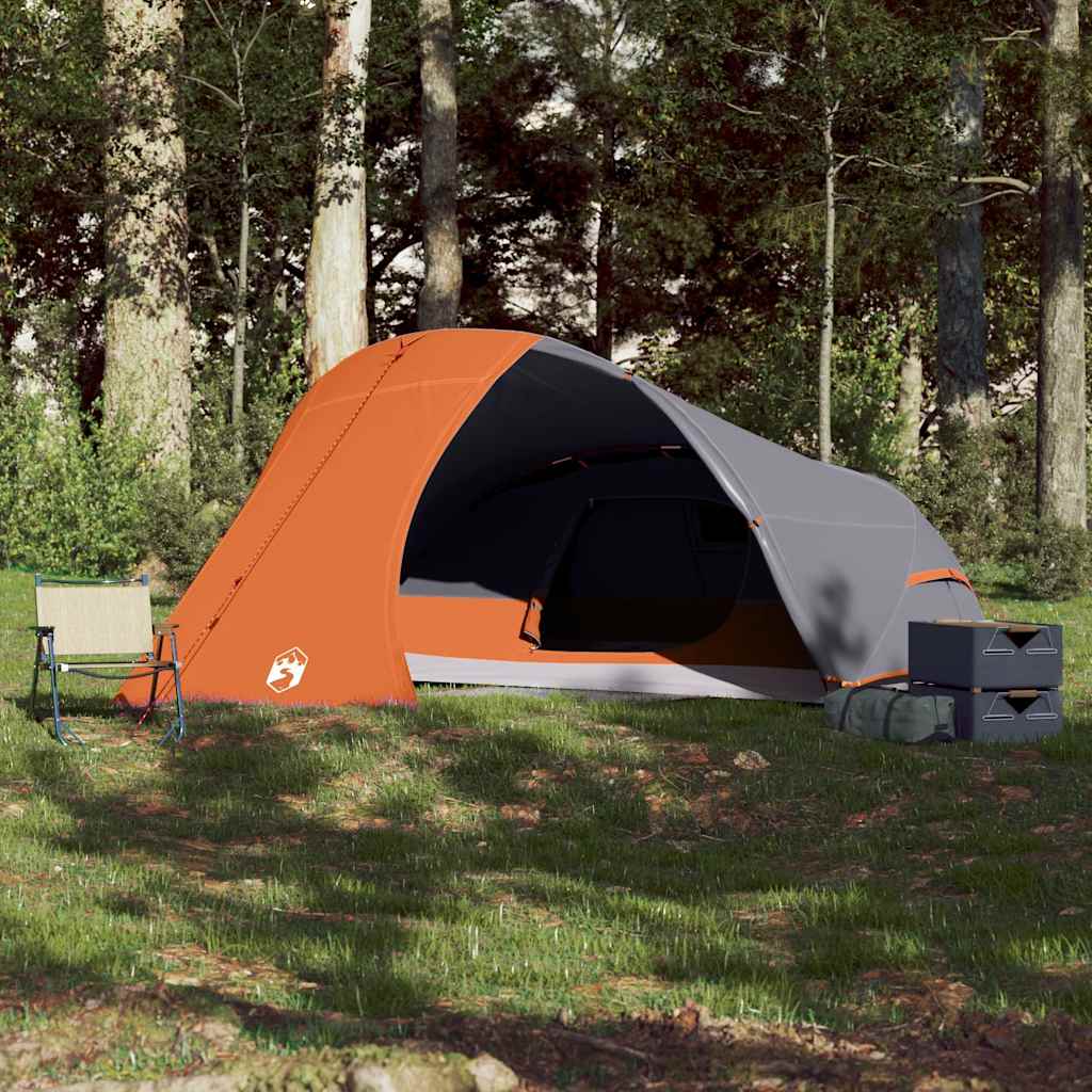 Tenda da Campeggio a Cupola 4 Persone Grigio e Arancione Impermeabile
