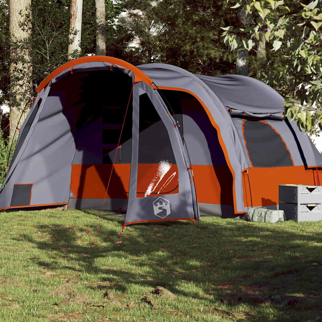 Tenda da Campeggio Familiare per 6 Persone Grigia e Arancione Impermeabile