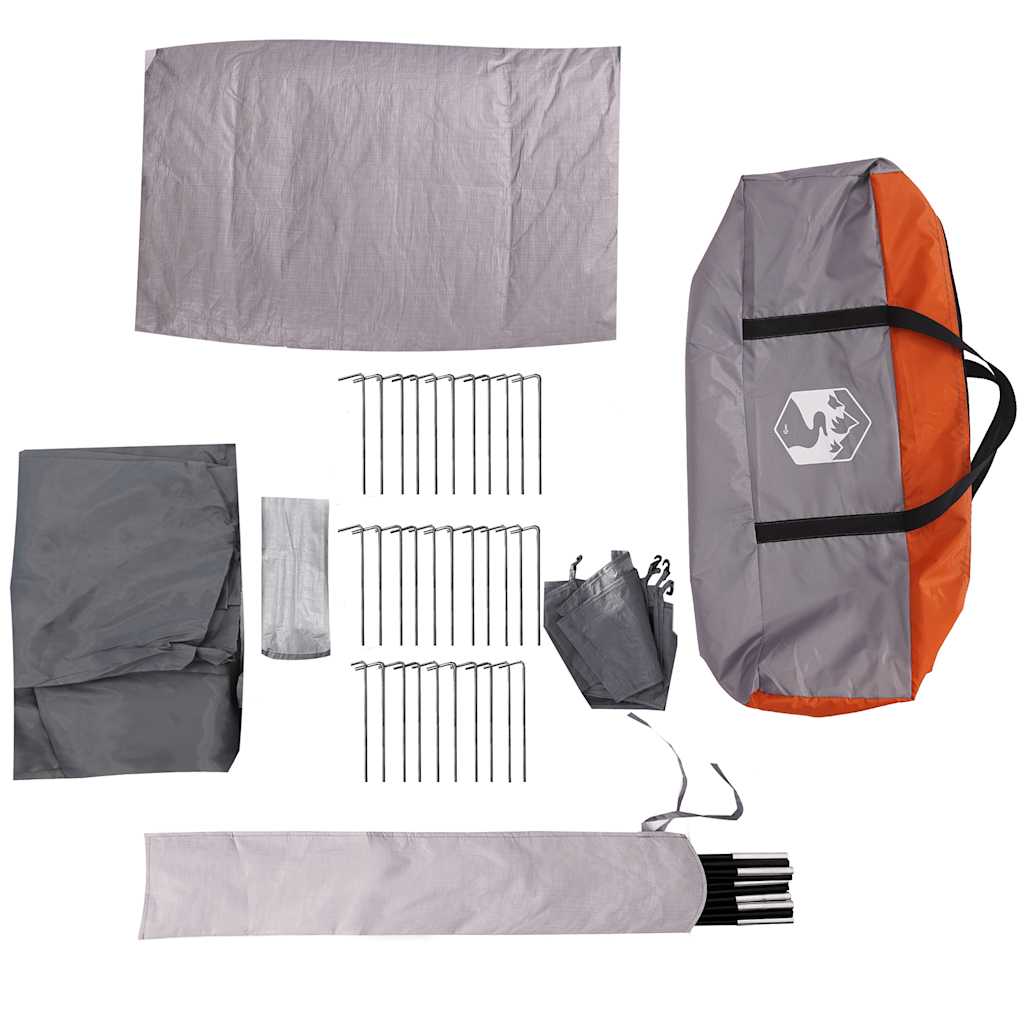 Tenda da Campeggio Familiare per 6 Persone Grigia e Arancione Impermeabile