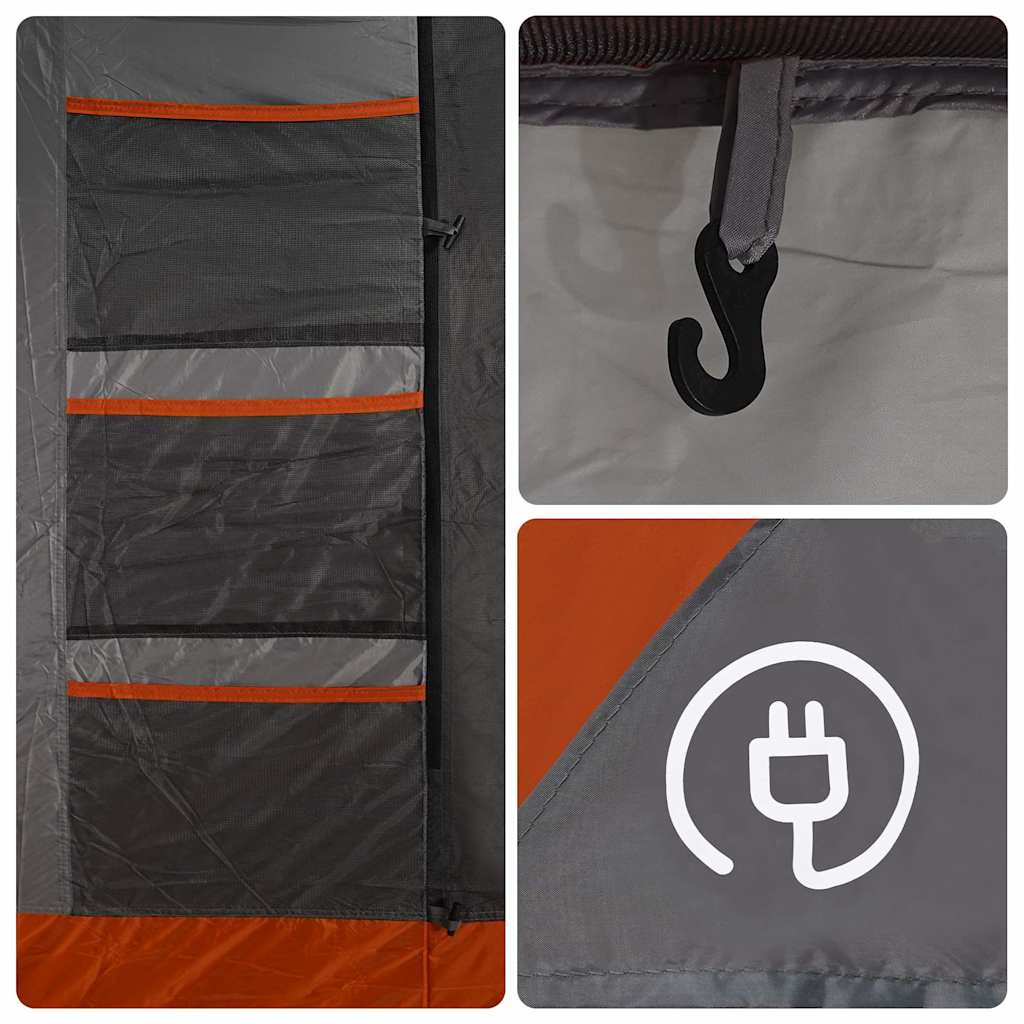 Tenda da Campeggio Familiare per 6 Persone Grigia e Arancione Impermeabile