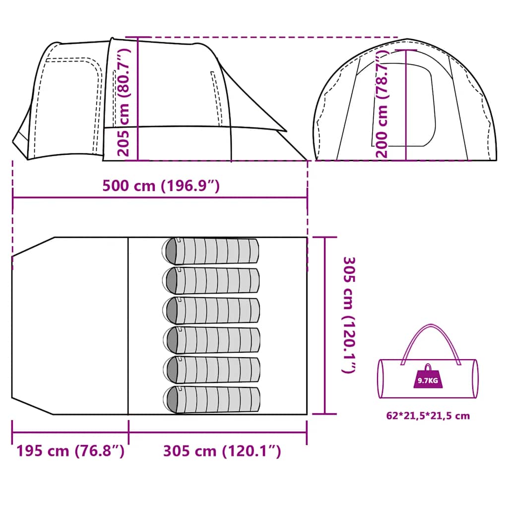 Tenda da Campeggio Familiare per 6 Persone Grigia e Arancione Impermeabile
