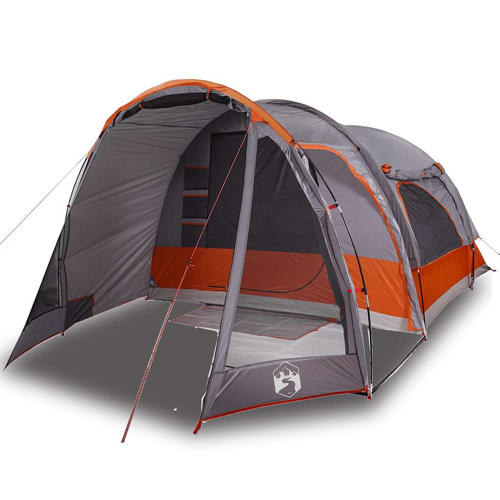Tenda da Campeggio Familiare per 6 Persone Grigia e Arancione Impermeabile