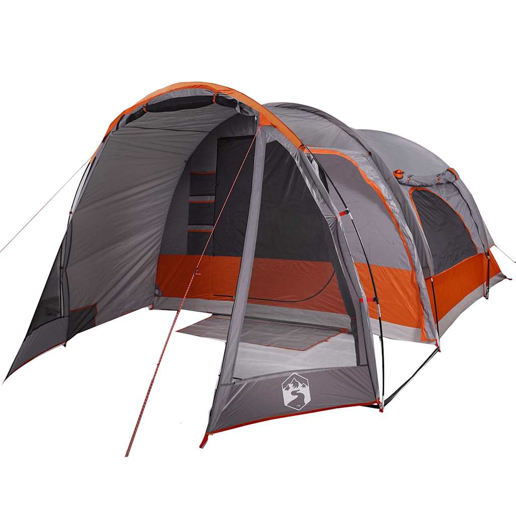 Tenda da Campeggio Familiare per 6 Persone Grigia e Arancione Impermeabile