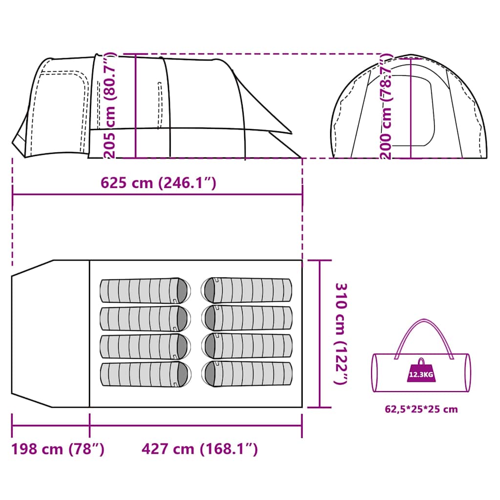 Tenda Familiare a Tunnel per 8 Persone Blu Impermeabile