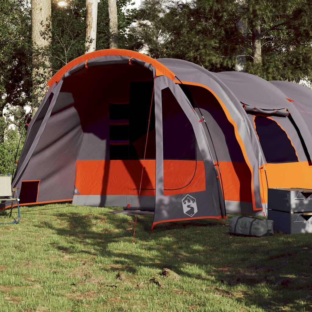 Tenda Familiare a Tunnel per 8 Persone Grigia e Arancione Impermeabile