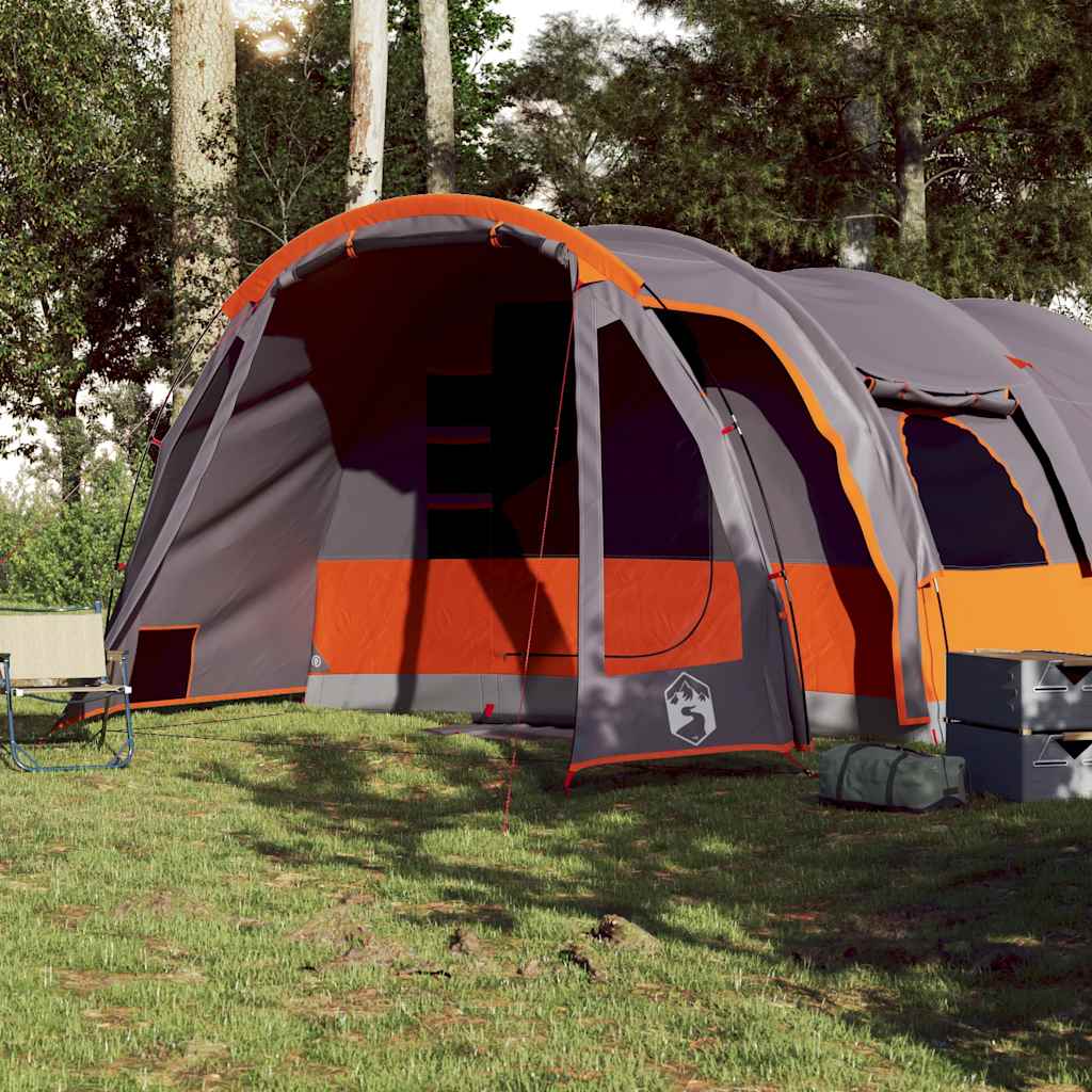 Tenda Familiare a Tunnel per 8 Persone Grigia e Arancione Impermeabile